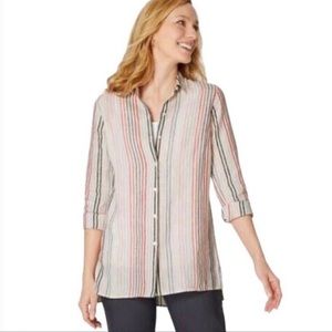 *SOLD* J. Jill Love Linen Long Sleeve Button Down Gray Pink Stripe Linen Shirt